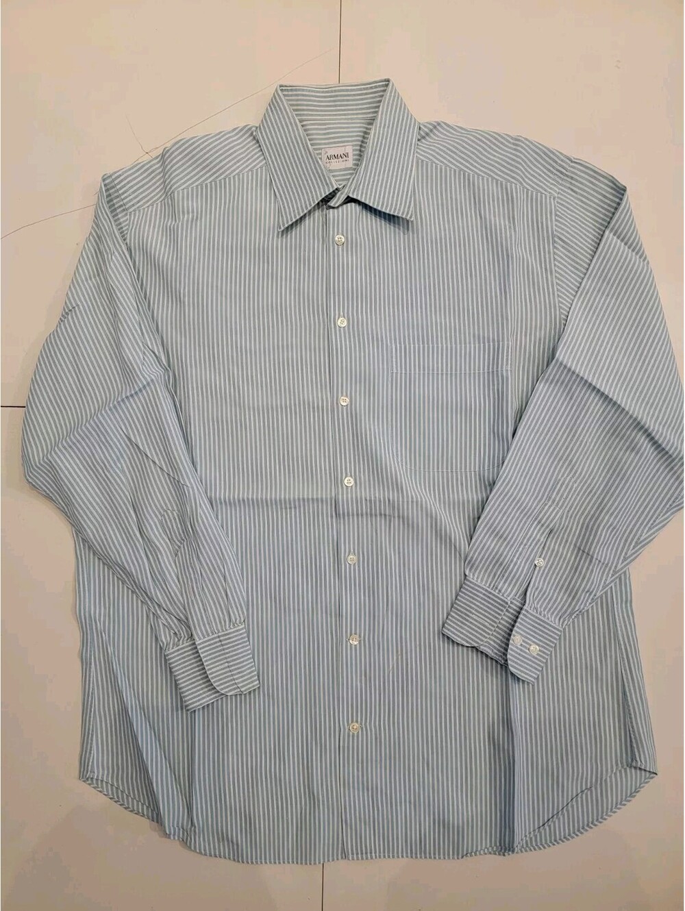 Armani Collezioni Men's Blue White Stripe Dress Shirt Size 16.5 R Cotton